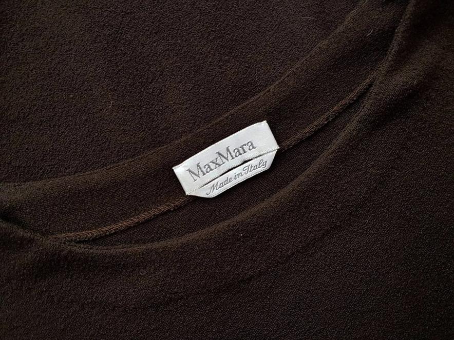 Maxmara Rozmiar 42 Kolor Brązowy Okrągły dekolt Sukienka Sweterkowa Długi rękaw Długa Materiał Wełna