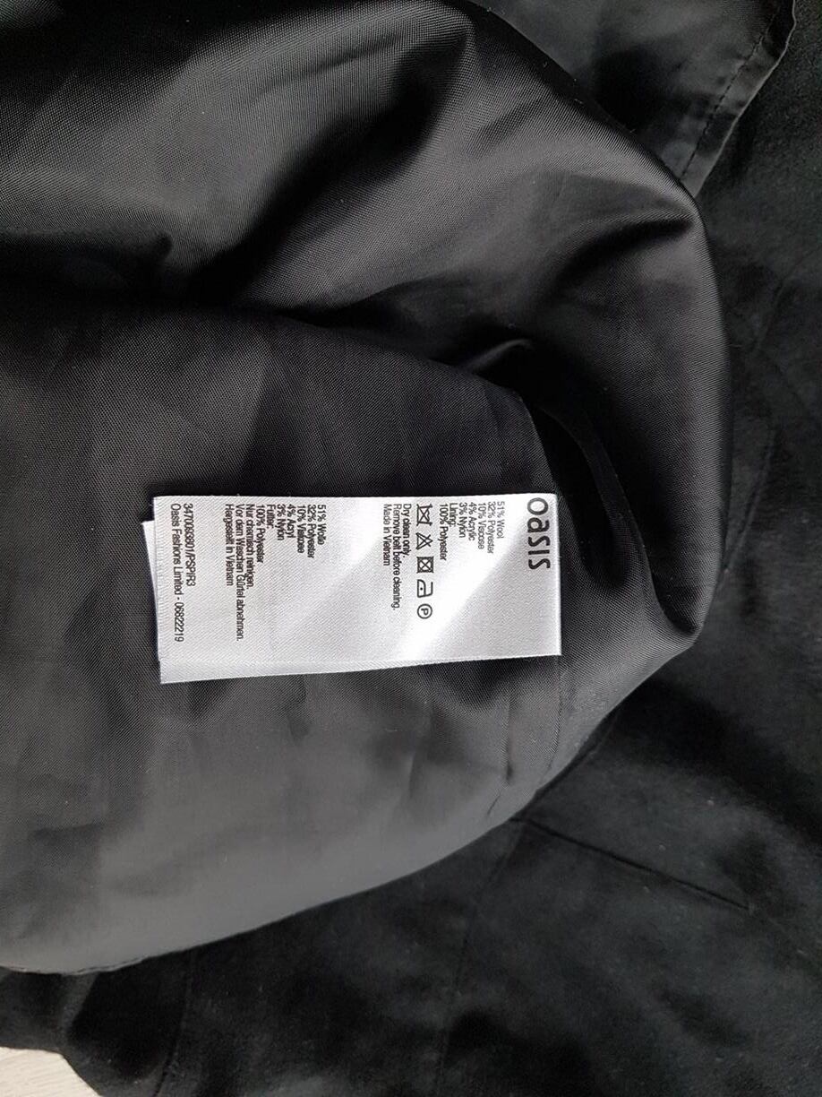 Oasis Rozmiar 14/40 Kolor Czarny Okrągły dekolt Sukienka A-Line Bezrękawnik Do Kolan Materiał Wełna Oasis Rozmiar 14/40 Kolor Czarny Okrągły dekolt Sukienka A-Line Bezrękawnik Do Kolan Materiał Wełna