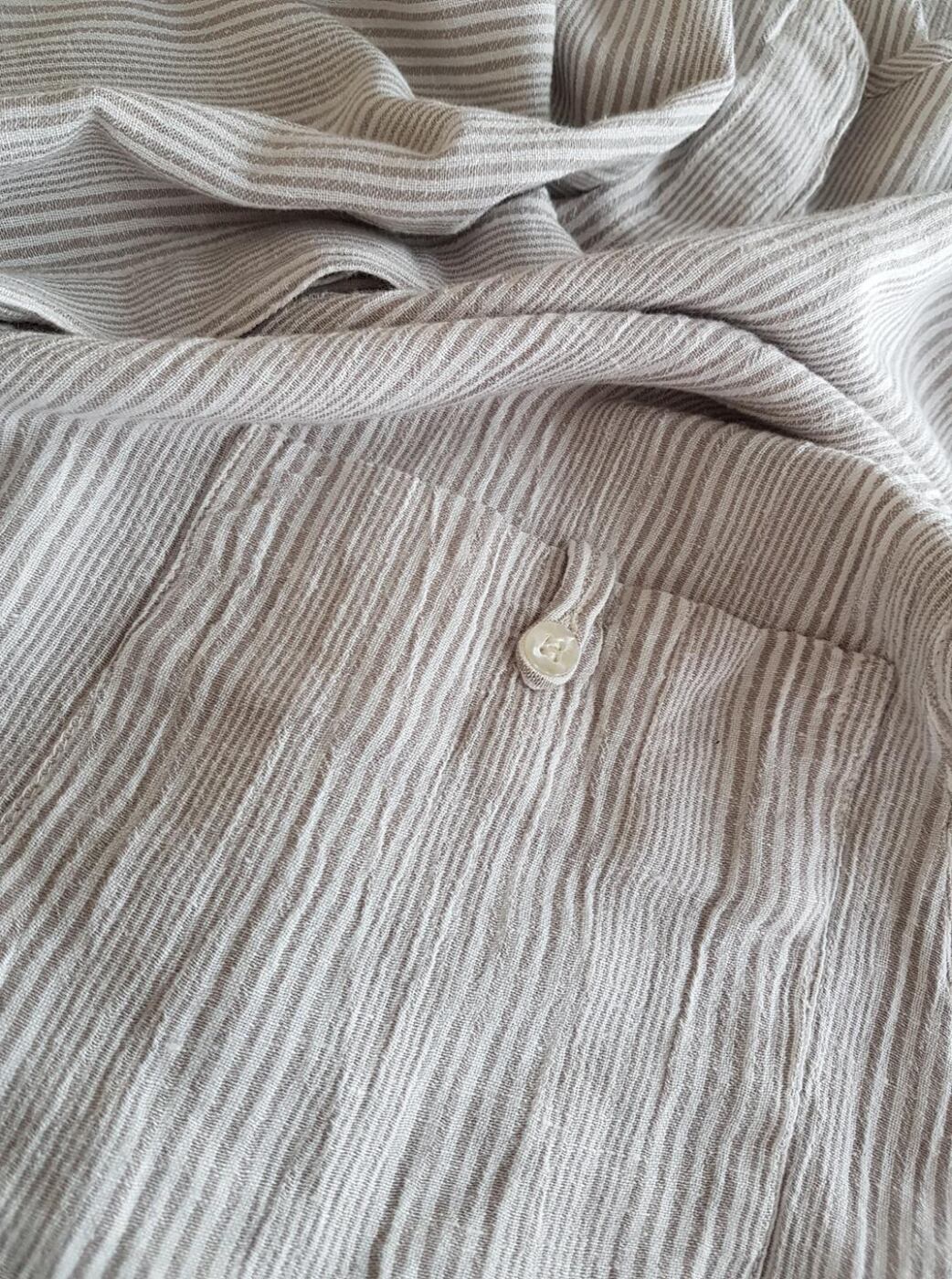 20181206_124631.jpg The Masai Rozmiar S Kolor Beżowy Pasy Crew Neck Bluzka Zapinana Krótki rękaw