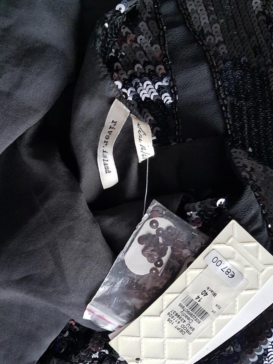River island Rozmiar 14/40 Kolor Czarny Odkryte Ramiona Sukienka Mini Bezrękawnik Krótka