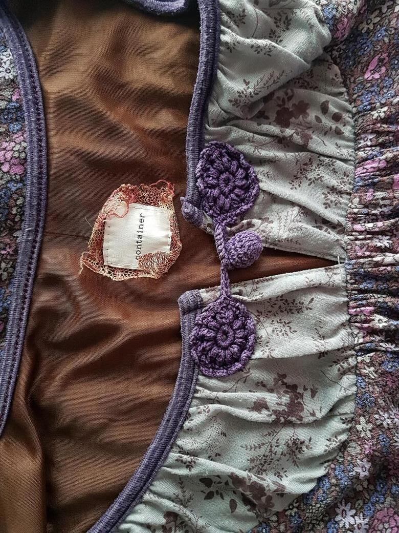 CONTAINER Rozmiar S Kolor Fioletowy Keyhole Crew Neck Sukienka Prostokątna Rękaw 3/4 Do Kolan Materiał Wiskoza