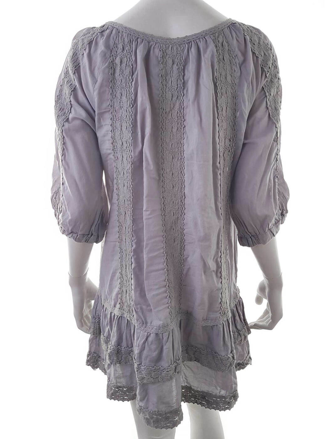 Rosebud Rozmiar S Kolor Szary Keyhole Crew Neck Sukienka Mini Rękaw 3/4 Krótka Materiał Bawełna 100%