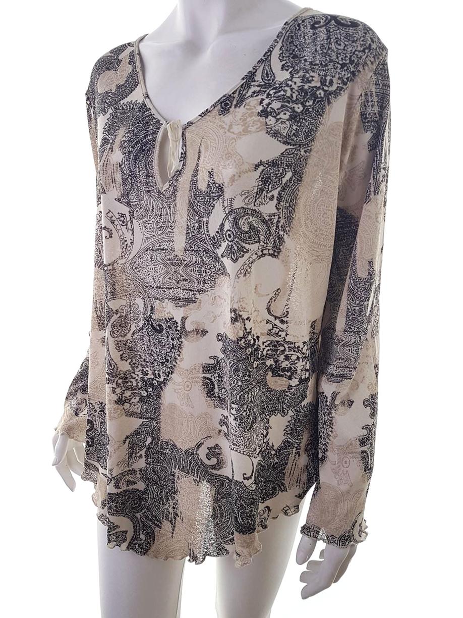 20181213_140132.jpg XLNT Rozmiar 46/48 Kolor Beżowy Paisley Keyhole Crew Neck Bluzka Długi rękaw