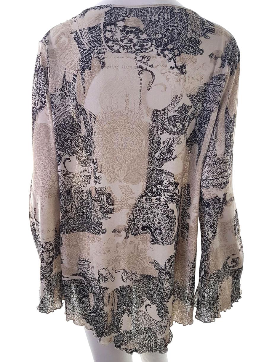 20181213_140150.jpg XLNT Rozmiar 46/48 Kolor Beżowy Paisley Keyhole Crew Neck Bluzka Długi rękaw