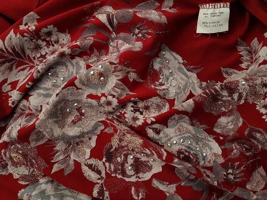 ALICE BIZOUS Rozmiar L Kolor Bordowy Okrągły dekolt Tunika Bluzka Krótki rękaw Materiał Wiskoza