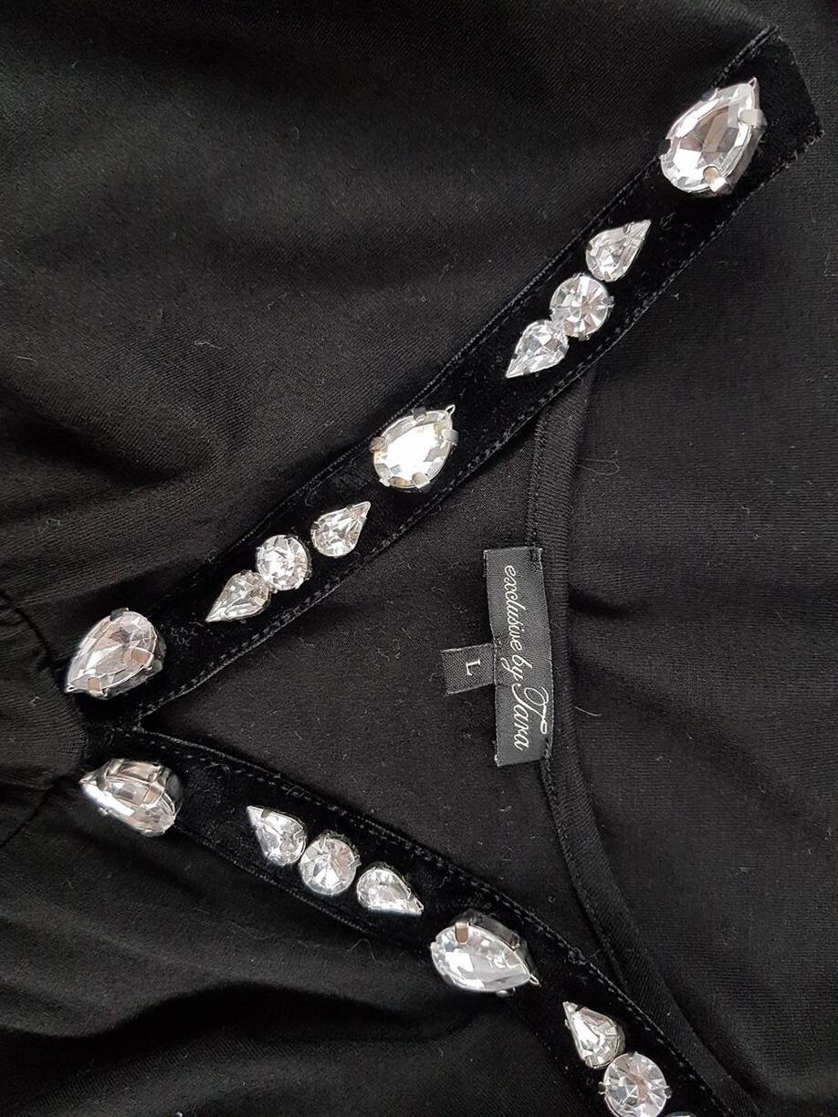 Exclusive by Tara Rozmiar L Kolor Czarny W serek Sukienka A-Line Krótki rękaw Do Kolan Materiał Wiskoza