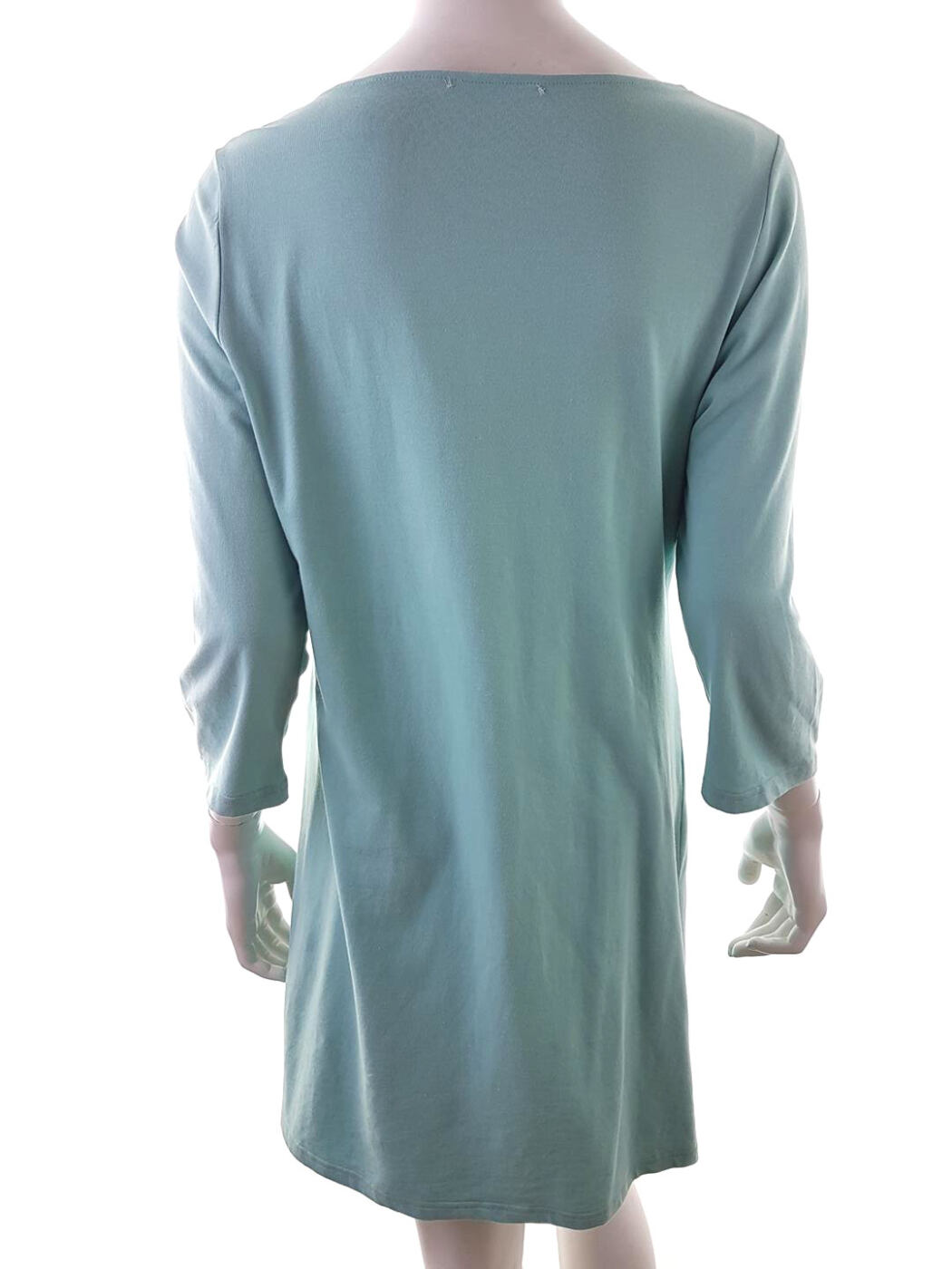 Mais Il est Ou le Soleil Rozmiar XL Kolor Turkusowy W serek Sukienka Mini Rękaw 3/4 Krótka Materiał Bawełna