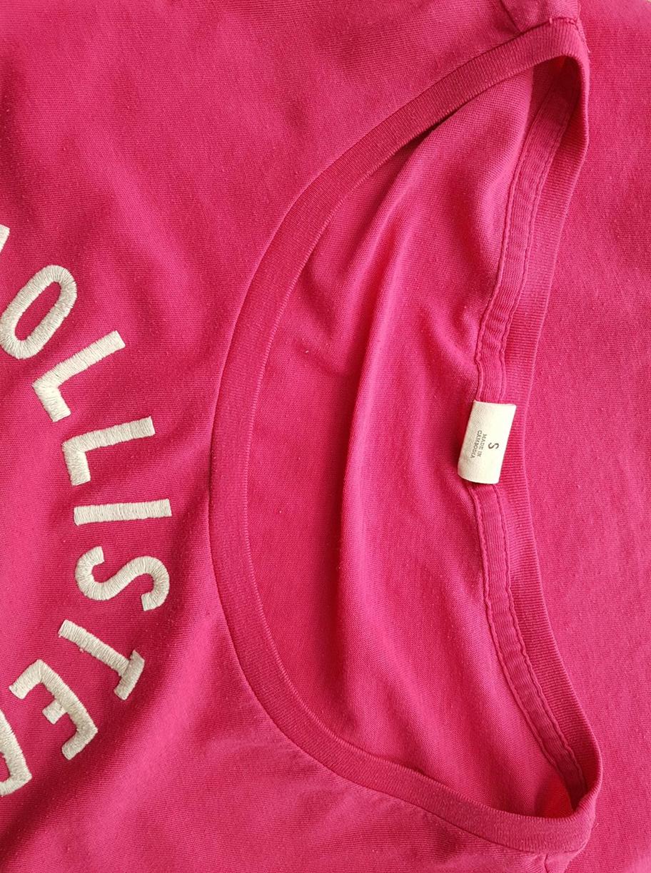 Hollister Rozmiar S Kolor Różowy W łódkę T-Shirt Krótki rękaw Materiał Bawełna