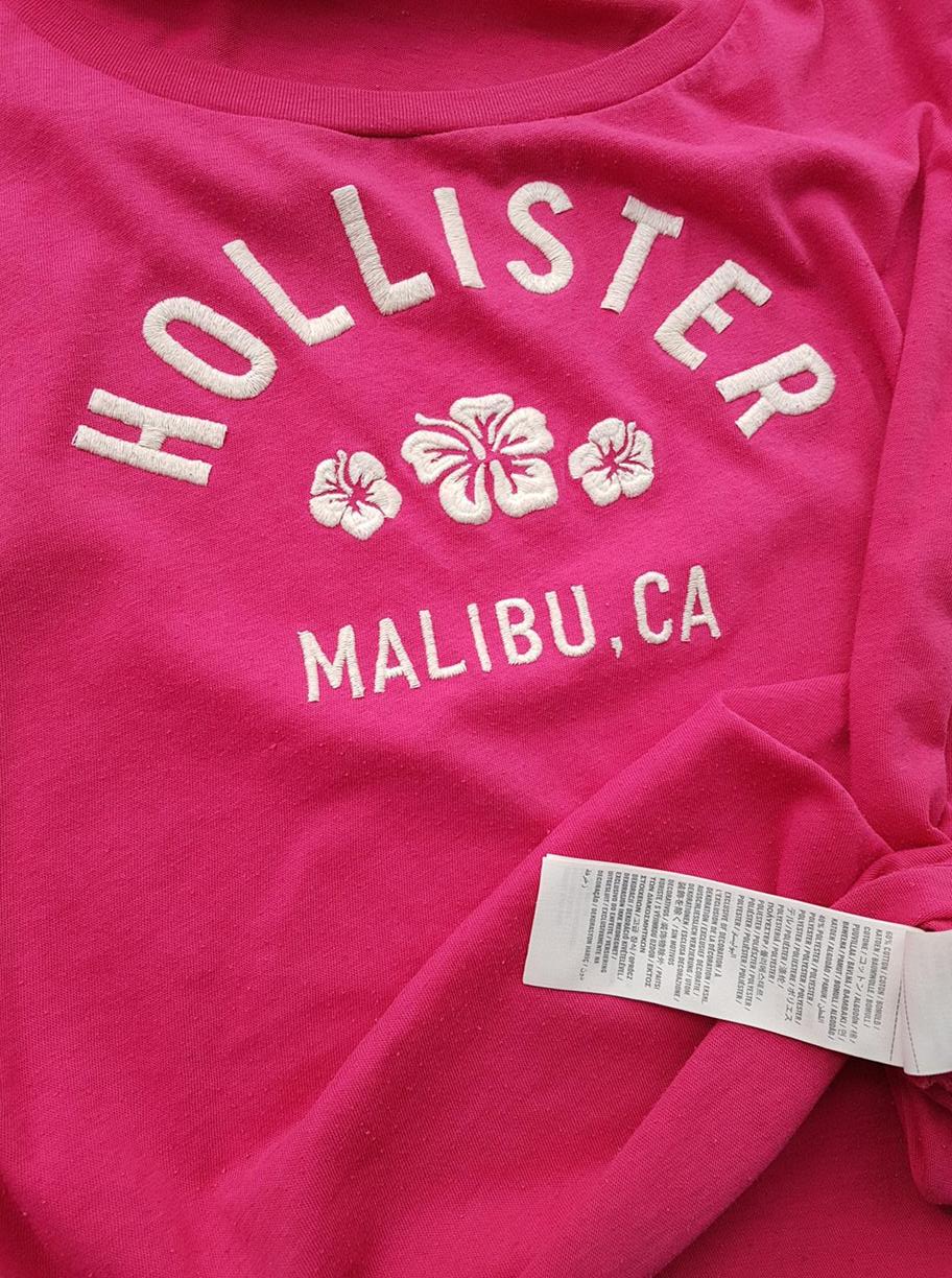 Hollister Rozmiar S Kolor Różowy W łódkę T-Shirt Krótki rękaw Materiał Bawełna