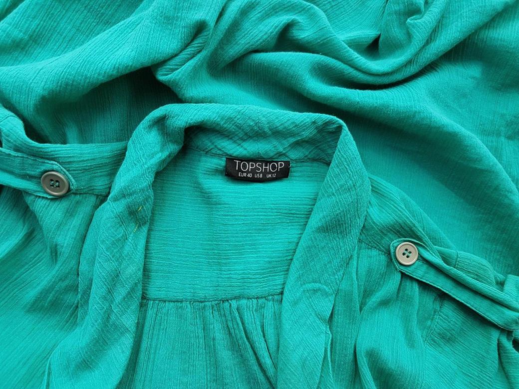 20190110_120520.jpg Topshop Rozmiar 40 Kolor Turkusowy Drapowany dekolt Bluzka Krótki rękaw