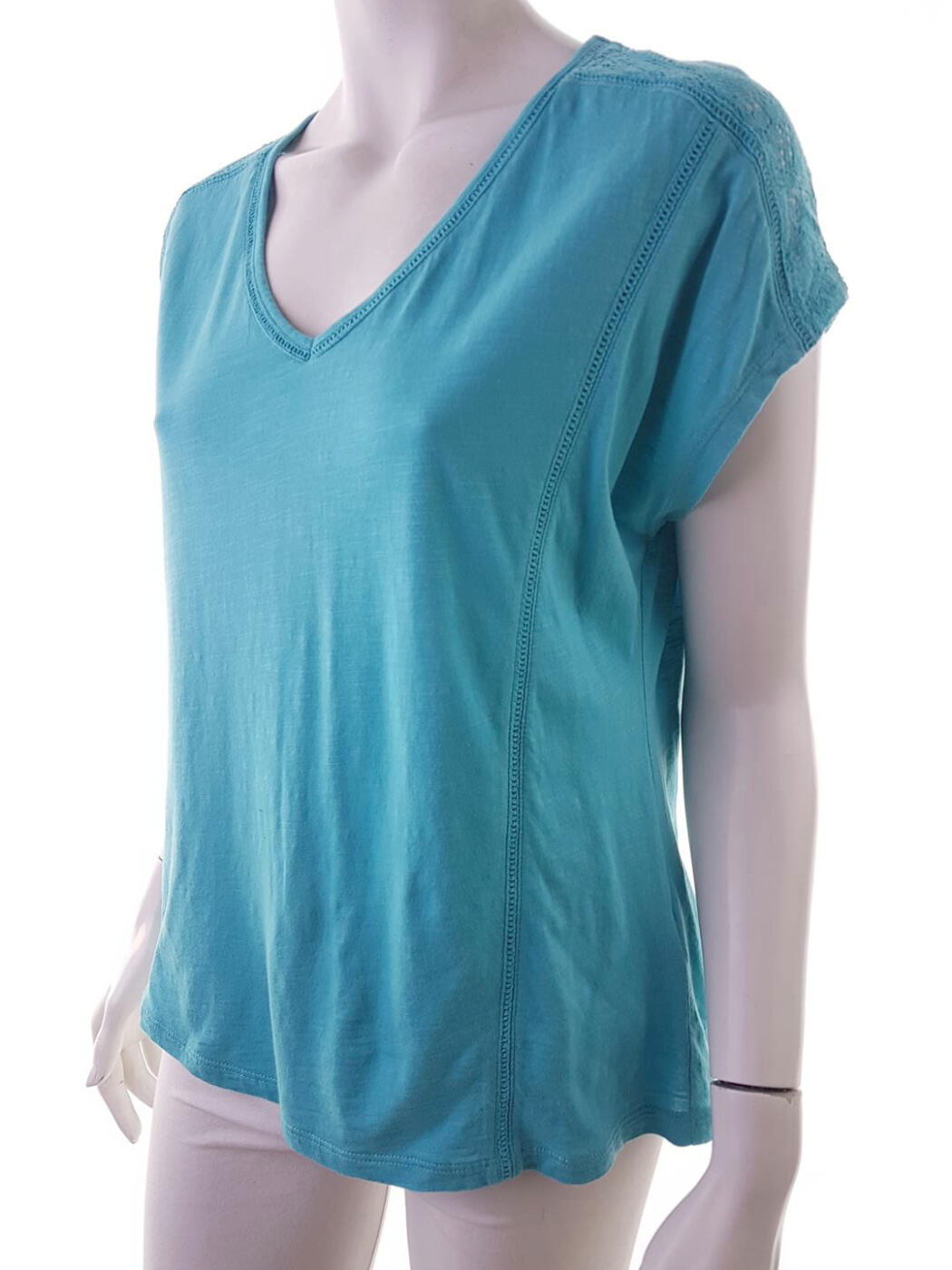 Rozmiar 44 Kolor Turkusowy W serek T-Shirt Krótki rękaw Materiał Modal