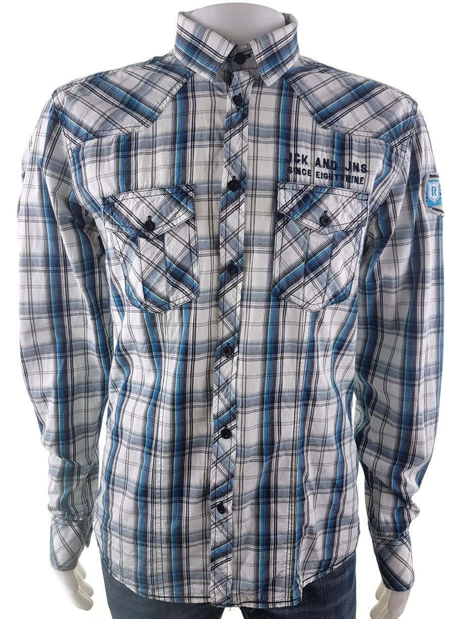 Jack & jones Rozmiar L Kolor Biały Kołnierz Męska Koszula Casual Długi rękaw Materiał Bawełna 100%