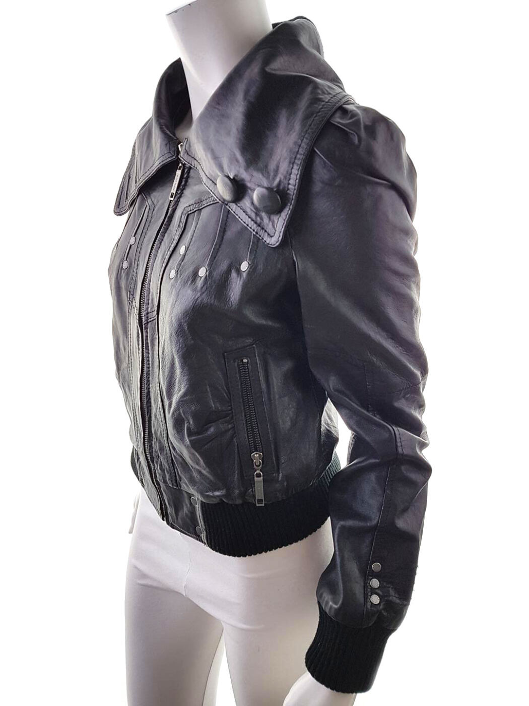 River island Rozmiar 10 (38) Kolor Czarny Kurtka skórzana Długi rękaw