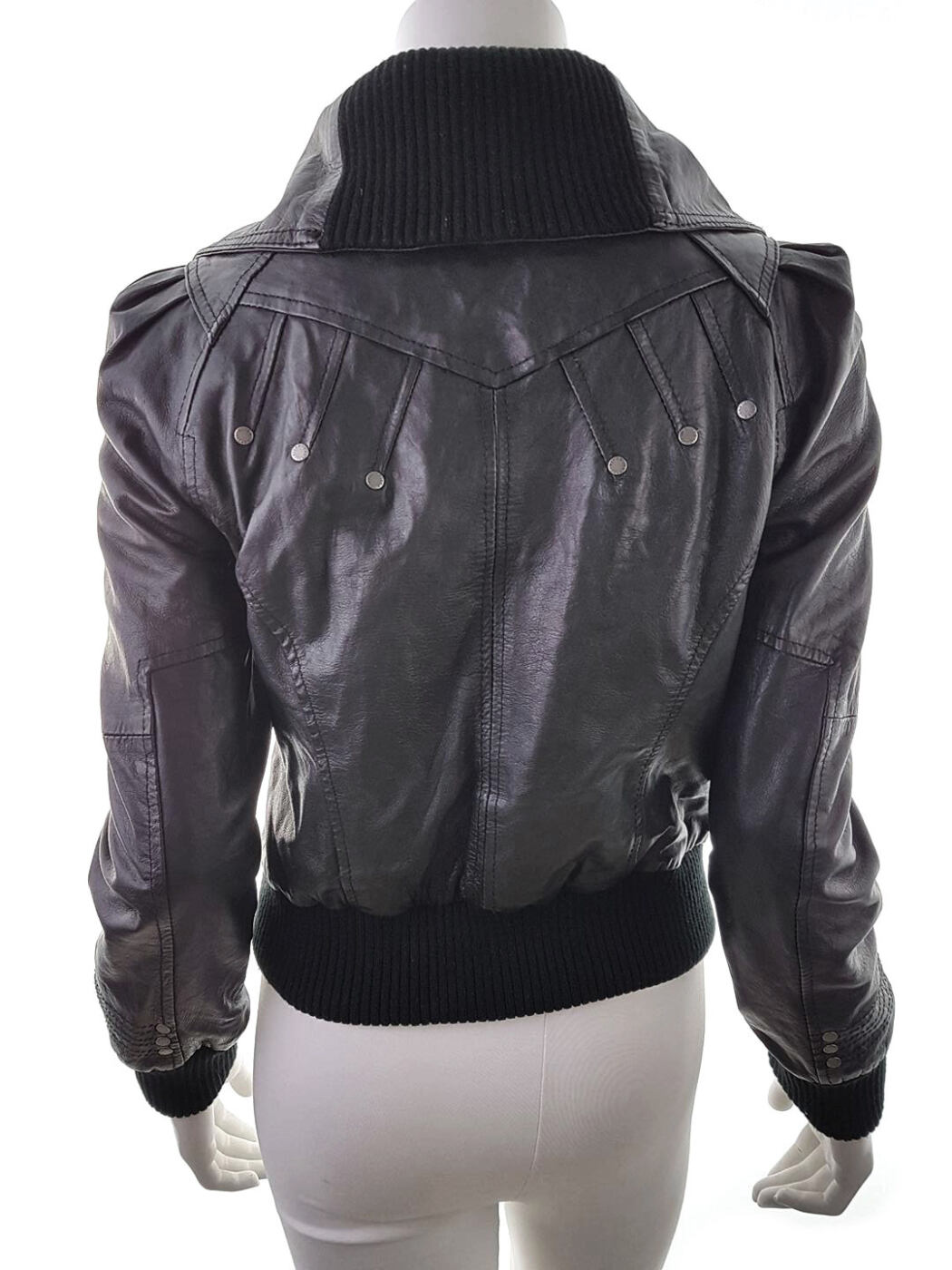 River island Rozmiar 10 (38) Kolor Czarny Kurtka skórzana Długi rękaw
