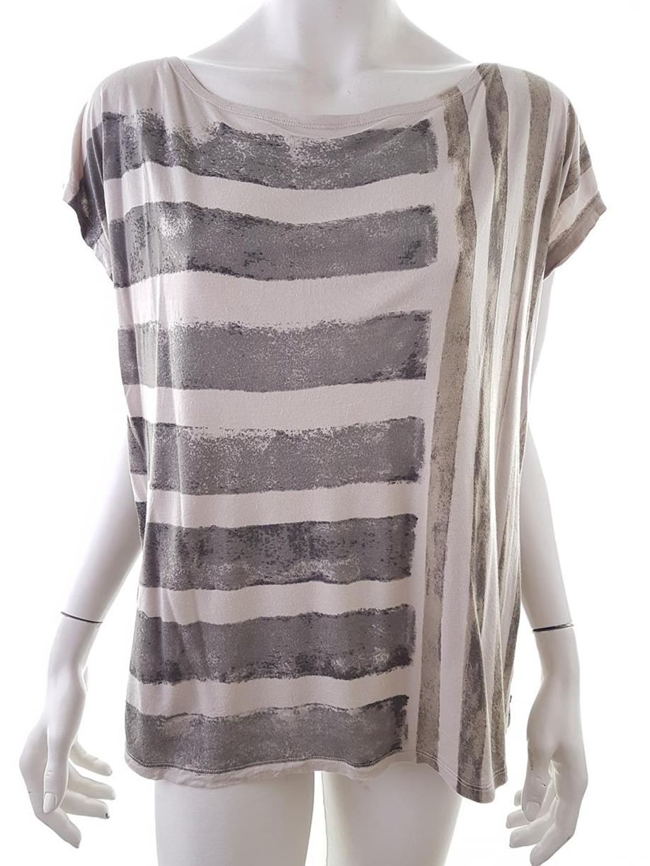 Rozmiar S Kolor Beżowy W łódkę T-Shirt Krótki rękaw Materiał Modal 100%