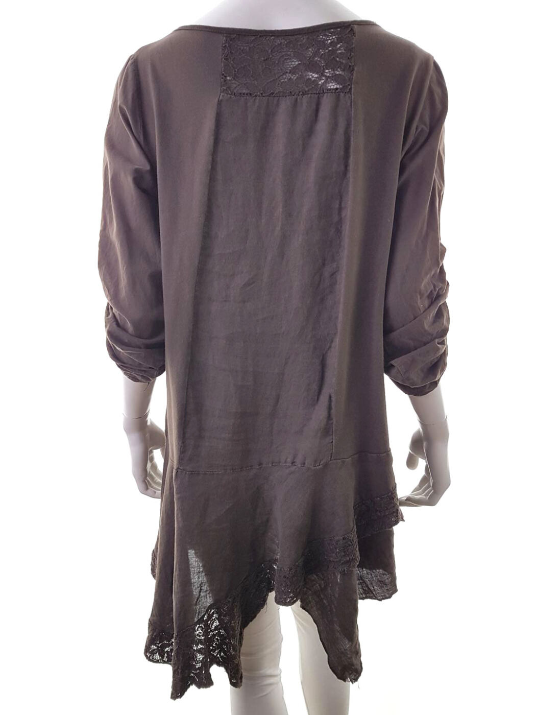Made in Italy Rozmiar XXL Kolor Brązowy Dekolt U Tunika Popover Bluzka Długi rękaw Materiał Len 100% Made in Italy Rozmiar XXL Kolor Brązowy Dekolt U Tunika Popover Bluzka Długi rękaw Materiał Len 100%