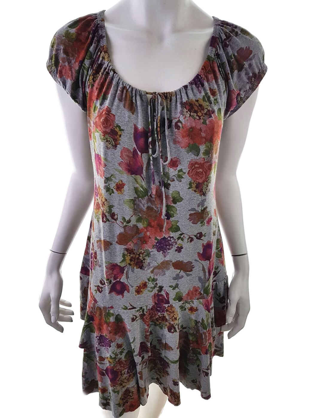 Rosebud Rozmiar S Kolor Szary Keyhole Crew Neck Sukienka Sheath Krótki rękaw Do Kolan Materiał Wiskoza
