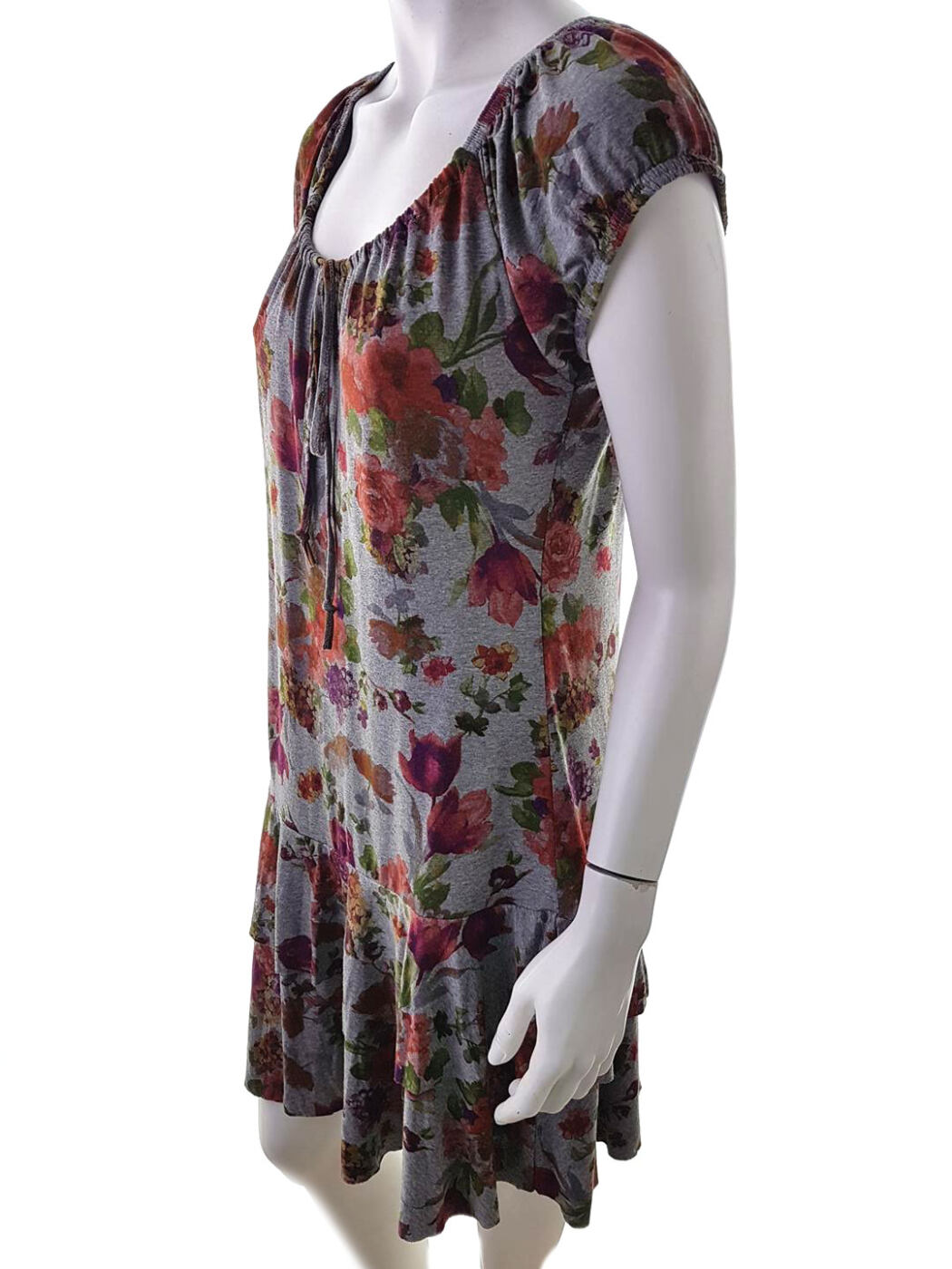 Rosebud Rozmiar S Kolor Szary Keyhole Crew Neck Sukienka Sheath Krótki rękaw Do Kolan Materiał Wiskoza