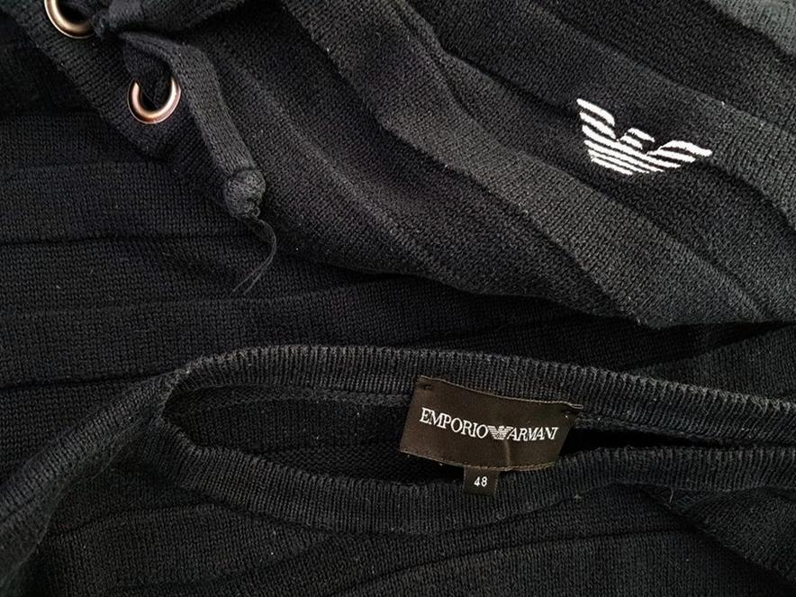 Emporio Armani Rozmiar 48 Kolor Granatowy W łódkę Sweter Długi rękaw Materiał Bawełna 100% Cienka dzianina