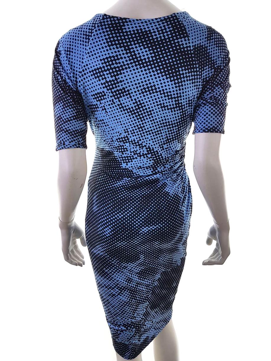 Rozmiar 8 (36) Kolor Niebieski W serek Sukienka Bodycon Krótki rękaw Midi Materiał Modal Rozmiar 8 (36) Kolor Niebieski W serek Sukienka Bodycon Krótki rękaw Midi Materiał Modal