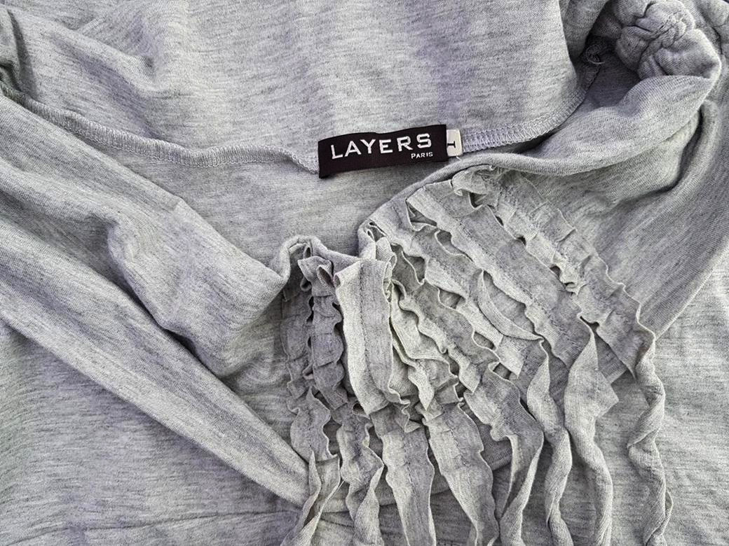 Layers Paris Rozmiar 1 Kolor Szary Drapowany dekolt Sukienka Sweterkowa Krótki rękaw Do Kolan Materiał Bawełna