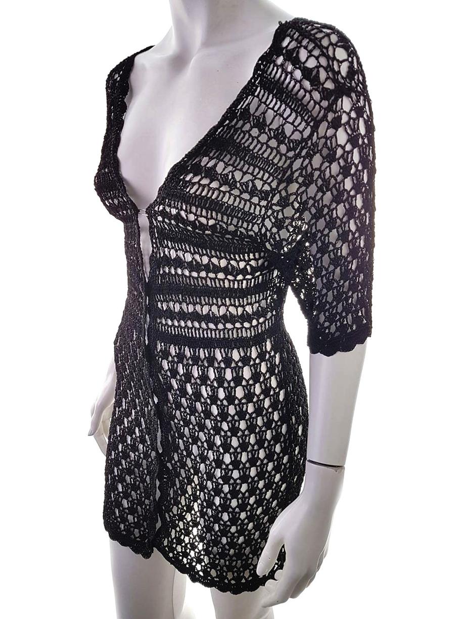 20190129_144815.jpg Laila Fashion Rozmiar S Kolor Czarny W serek Długi Zapinany Kardigan Krótki rękaw Materiał Wiskoza 100% Otwarta dzianina
