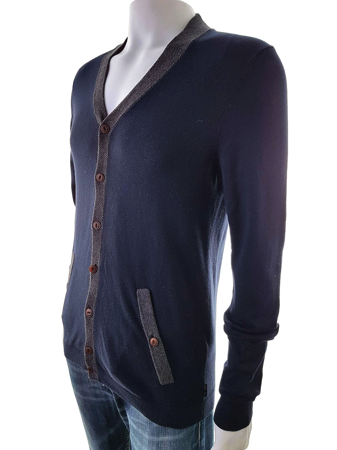 20190131_121428.jpg Ted Baker London Rozmiar 3 Kolor Granatowy Męski Sweter Rozpinany Długi rękaw Materiał Bawełna