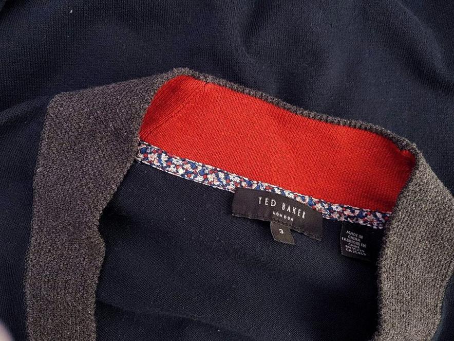 20190131_121506.jpg Ted Baker London Rozmiar 3 Kolor Granatowy Męski Sweter Rozpinany Długi rękaw Materiał Bawełna