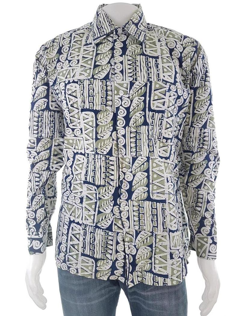 Batik Rozmiar L Kolor Granatowy Kołnierz Męska Koszula Casual Długi rękaw