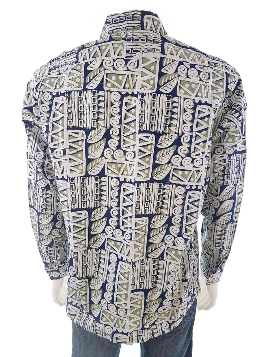 Batik Rozmiar L Kolor Granatowy Kołnierz Męska Koszula Casual Długi rękaw