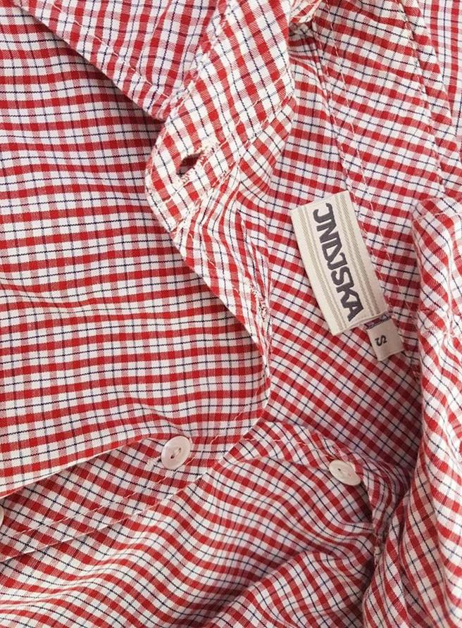 20190222_100134.jpg Indiska Rozmiar S Kolor Czerwony Romby Kołnierz Koszula Zapinana Bluzka Rękaw 3/4 Materiał Bawełna 100%