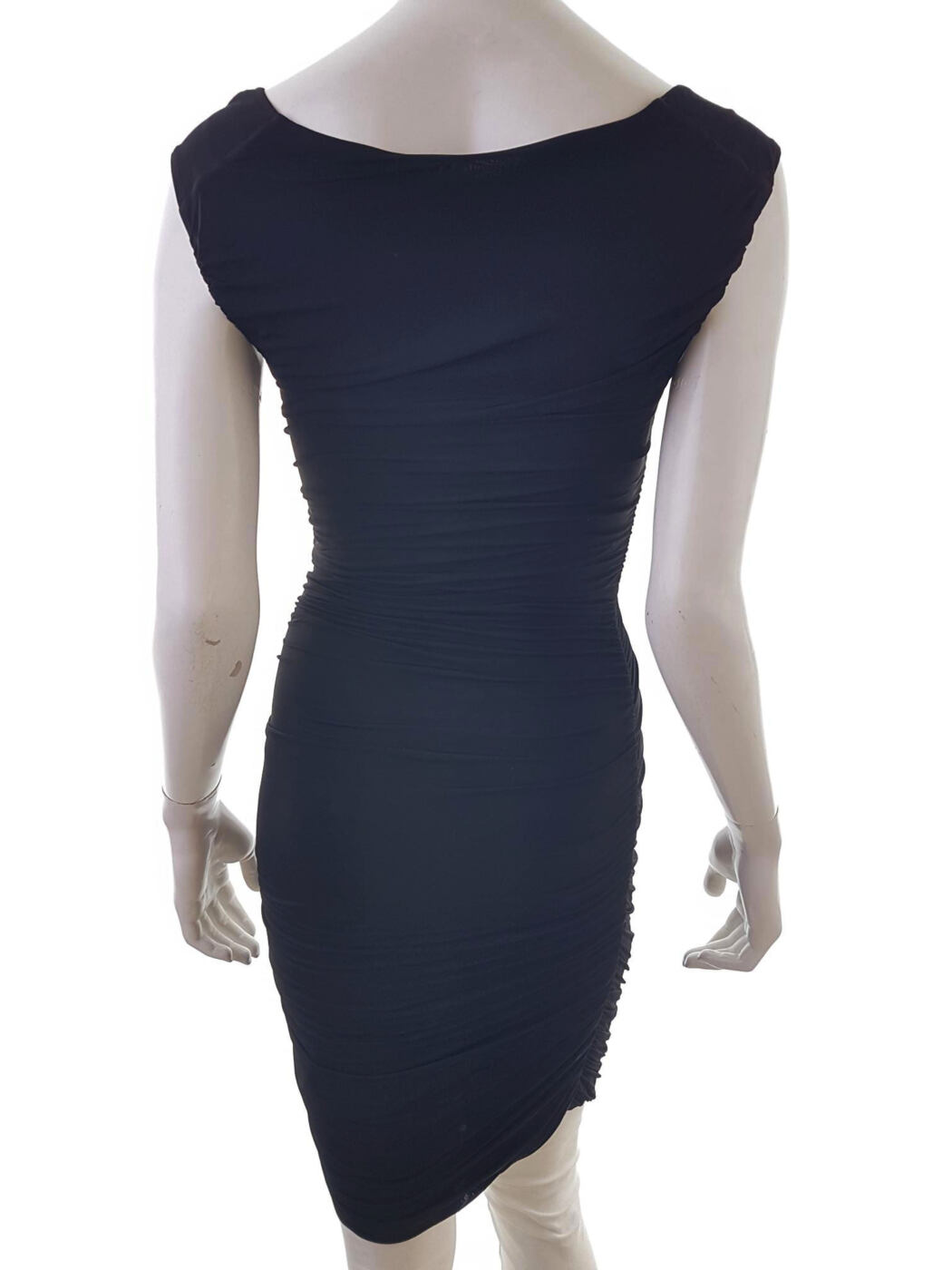 Rozmiar 36 Kolor Czarny Drapowany dekolt Sukienka Bodycon Bezrękawnik Do Kolan Rozmiar 36 Kolor Czarny Drapowany dekolt Sukienka Bodycon Bezrękawnik Do Kolan
