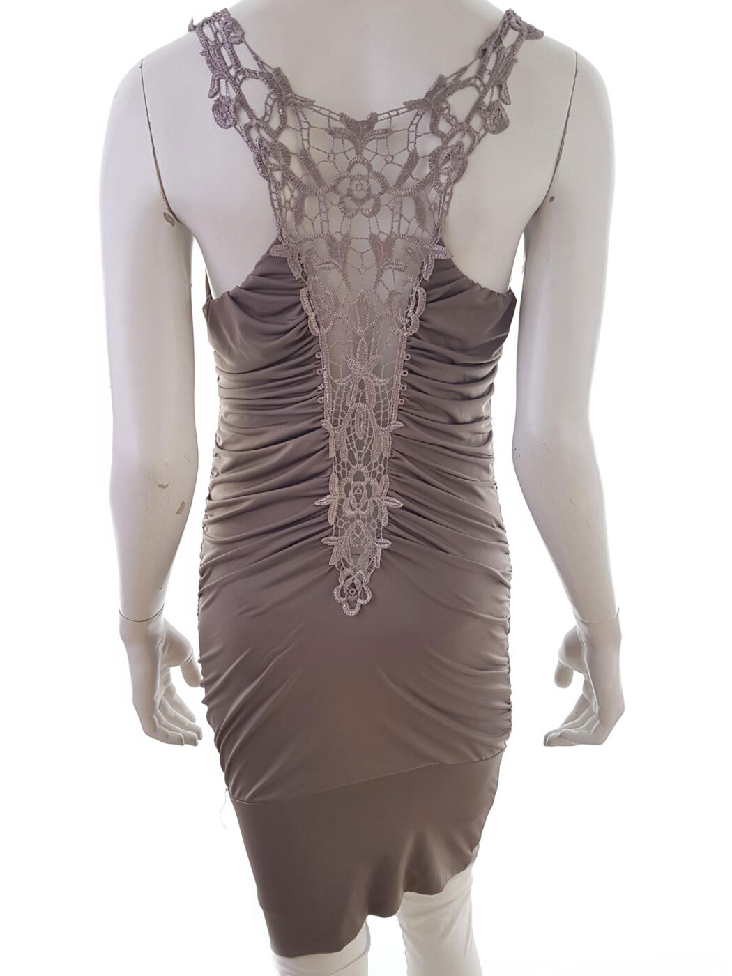 Made in Italy Rozmiar M Kolor Brązowy Drapowany dekolt Sukienka Bodycon Bezrękawnik Do Kolan Made in Italy Rozmiar M Kolor Brązowy Drapowany dekolt Sukienka Bodycon Bezrękawnik Do Kolan