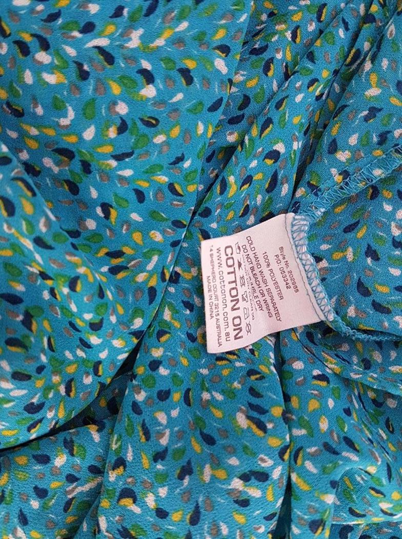 20190227_113621.jpg Cotton On Rozmiar L Kolor Niebieski Roślinny Liście Split Crew Neck Bluzka Rękaw 3/4