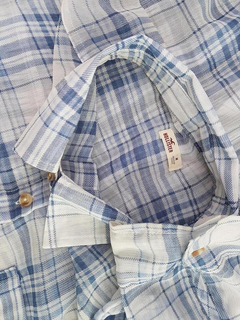 Hollister Rozmiar M Kolor Biały Krata Kołnierz Tunika Zapinana Bluzka Długi rękaw