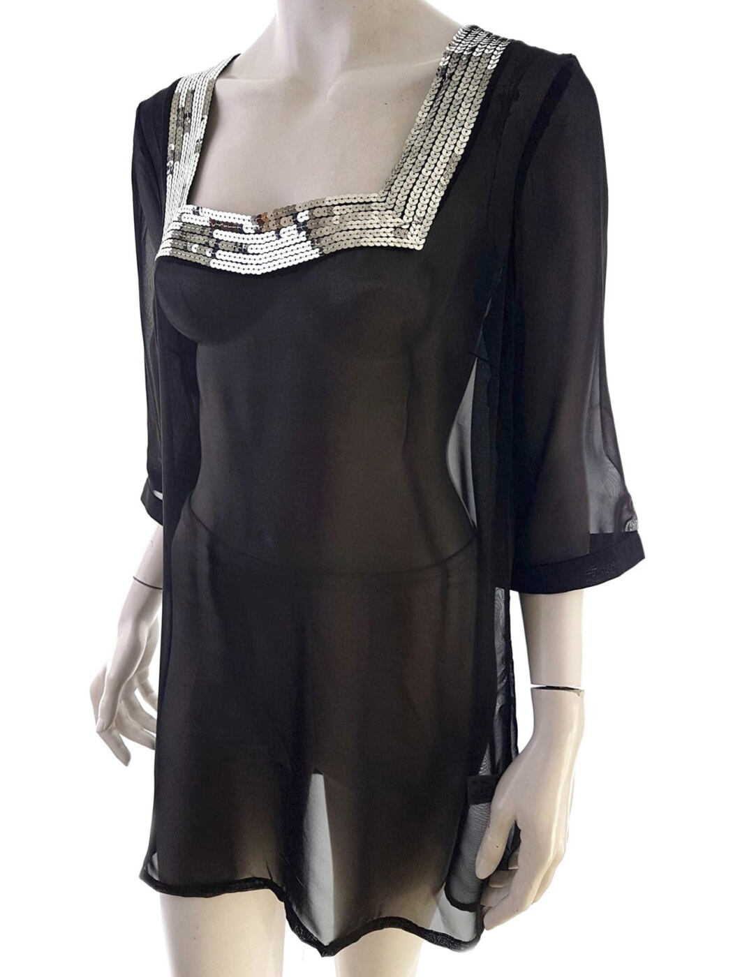 Wardrobe Rozmiar 12 (40) Kolor Czarny Kwadratowy dekolt Tunika Bluzka Rękaw 3/4