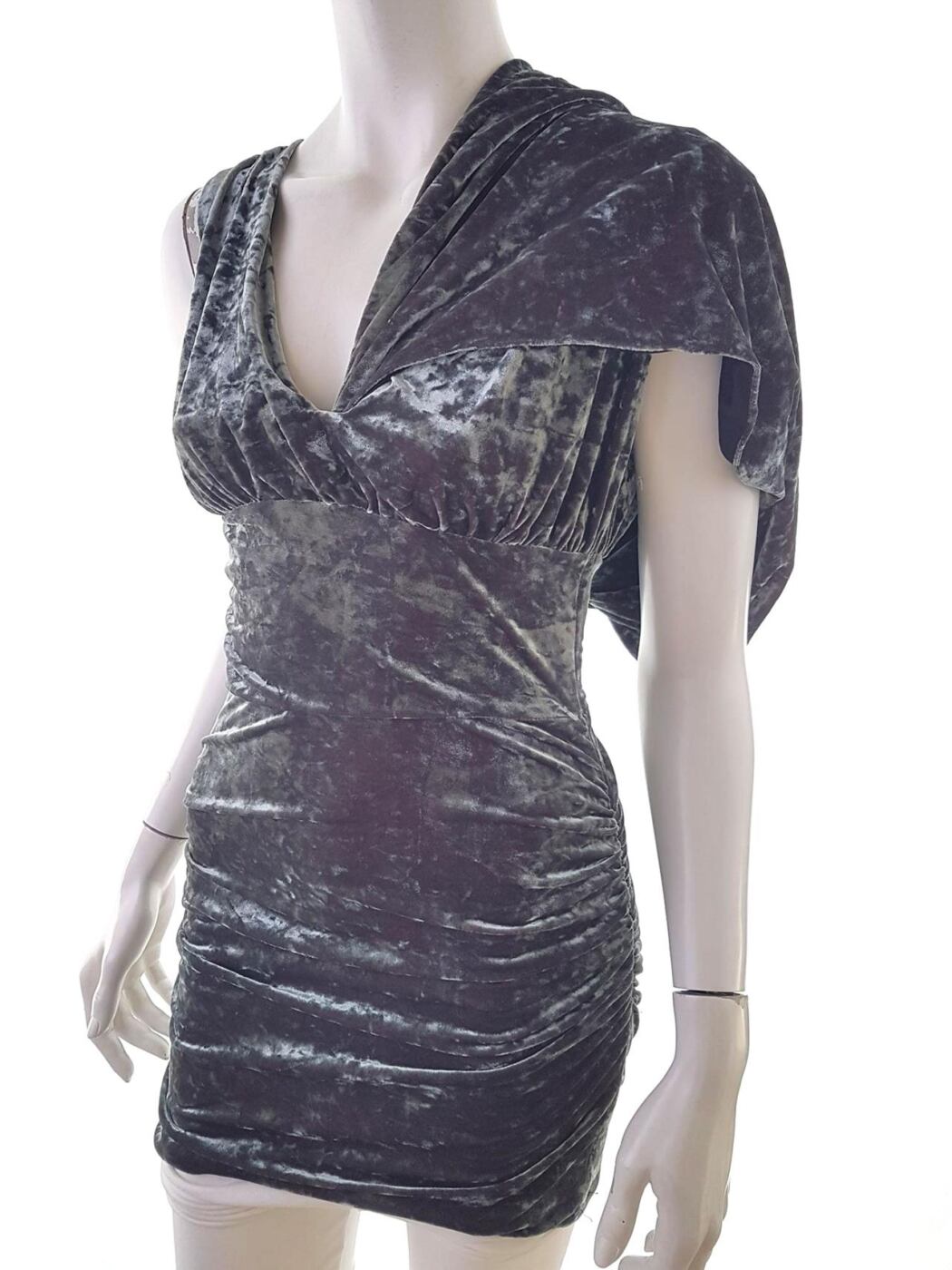 ASOS Rozmiar 34 Kolor Szary Drapowany dekolt Sukienka Bodycon Bezrękawnik Krótka