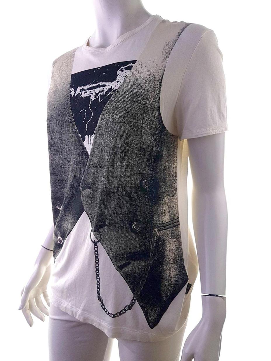 Just Cavalli Rozmiar L Kolor Kremowy Crew Neck Bluzka Krótki rękaw Materiał Bawełna