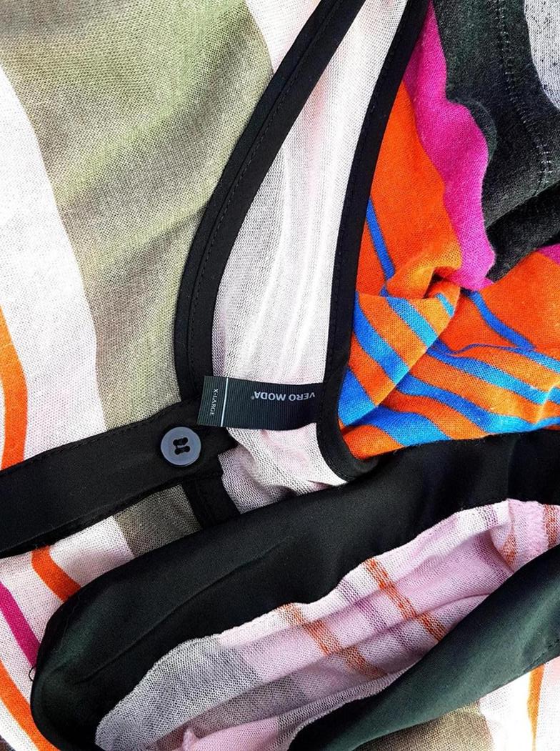 Vero moda Rozmiar XL Kolor Różowy Pasy Okrągły dekolt Bluzka Krótki rękaw