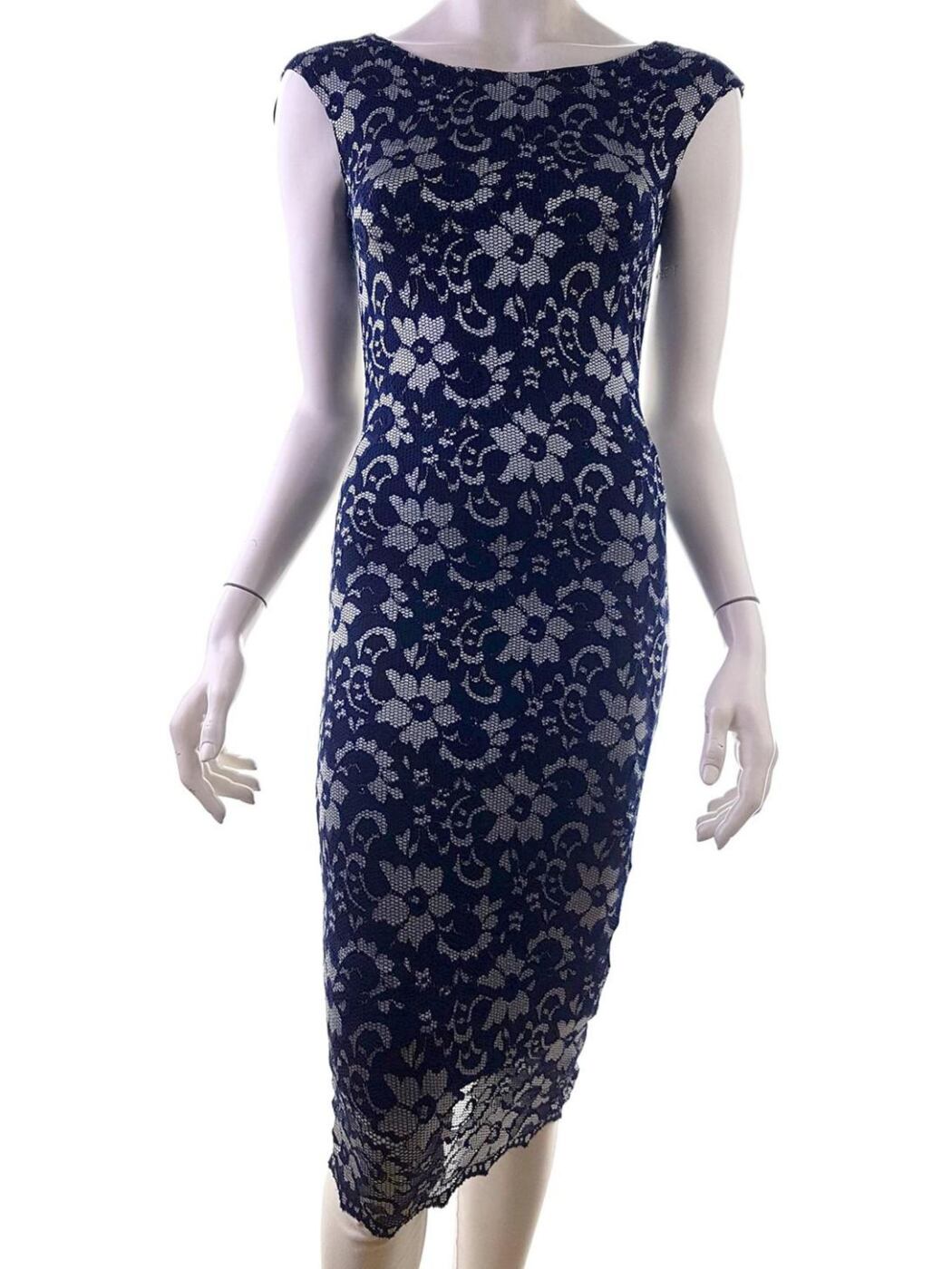 Jane norman Rozmiar 8/34 Kolor Granatowy W łódkę Sukienka Bodycon Bezrękawnik Midi