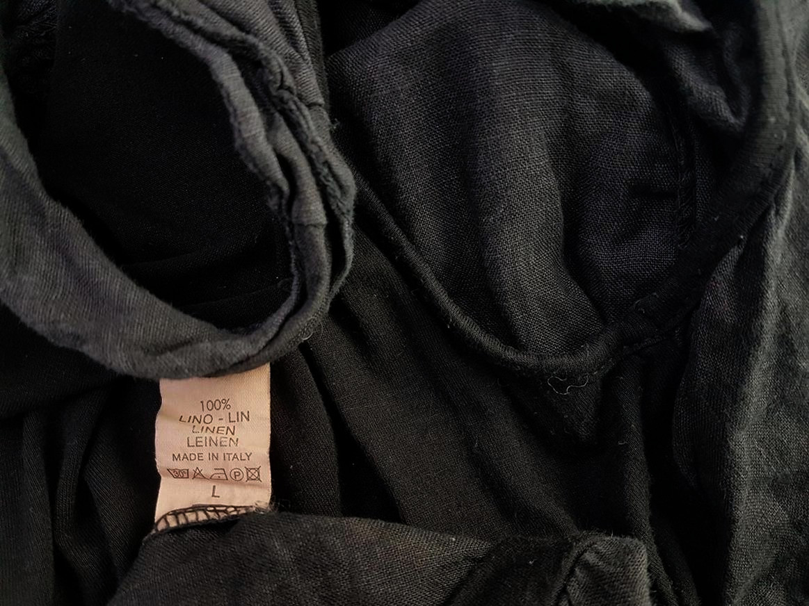 Montan Rozmiar L Kolor Czarny W serek Sukienka Letnia Bezrękawnik Do Kolan Materiał Len 100% Montan Rozmiar L Kolor Czarny W serek Sukienka Letnia Bezrękawnik Do Kolan Materiał Len 100%