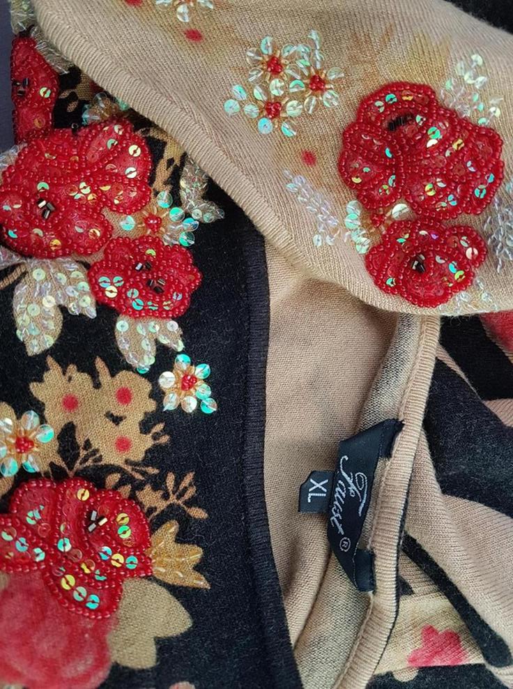 Faust Rozmiar XL Kolor Beżowy Panterka W serek Bluzka Długi rękaw Materiał Rayon