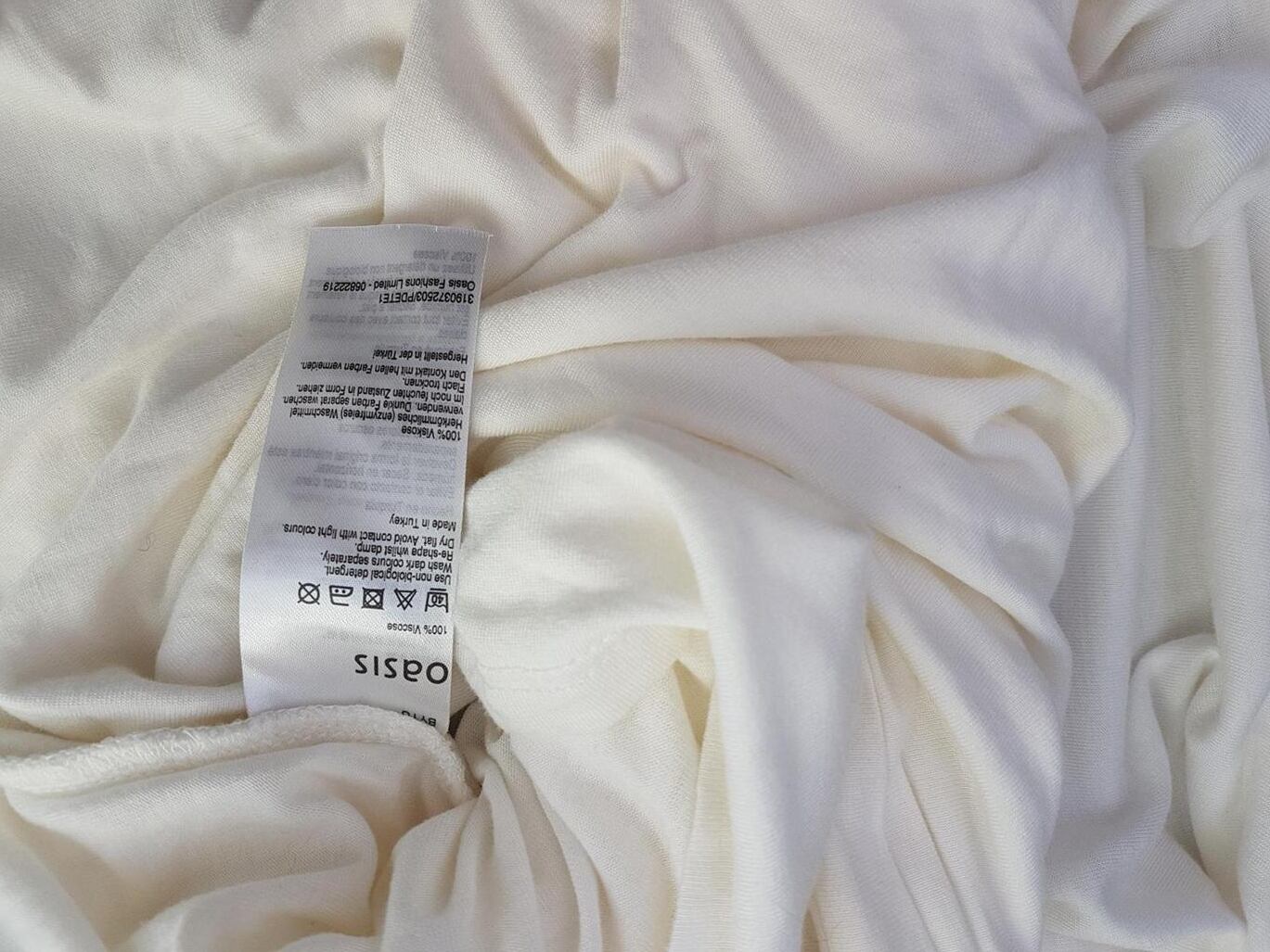 Oasis Rozmiar L Kolor Kremowy Drapowany dekolt Tunika Bluzka Rękaw 3/4 Materiał Wiskoza 100%