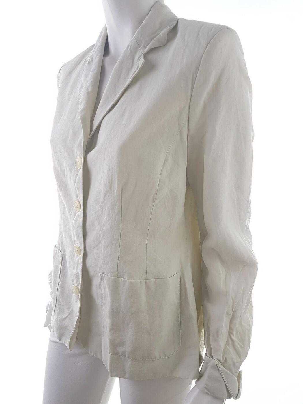 20190318_142318.jpg Thomas Burberry Rozmiar 14 (42) Kolor Beżowy Kołnierz Żakiet z zapięciem Długi rękaw Materiał Tencel