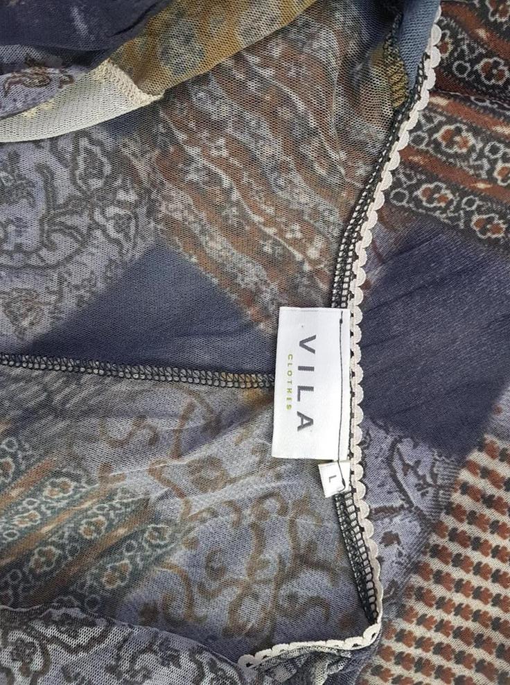 Vila Rozmiar L Kolor Brązowy Paisley Głęboki Serek Bluzka Wiązana Długi rękaw