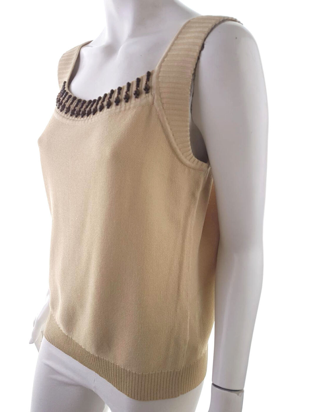 20190327_115856.jpg Jones New York Rozmiar M Kolor Beżowy Kwadratowy dekolt Sweter Bezrękawnik Materiał Rayon