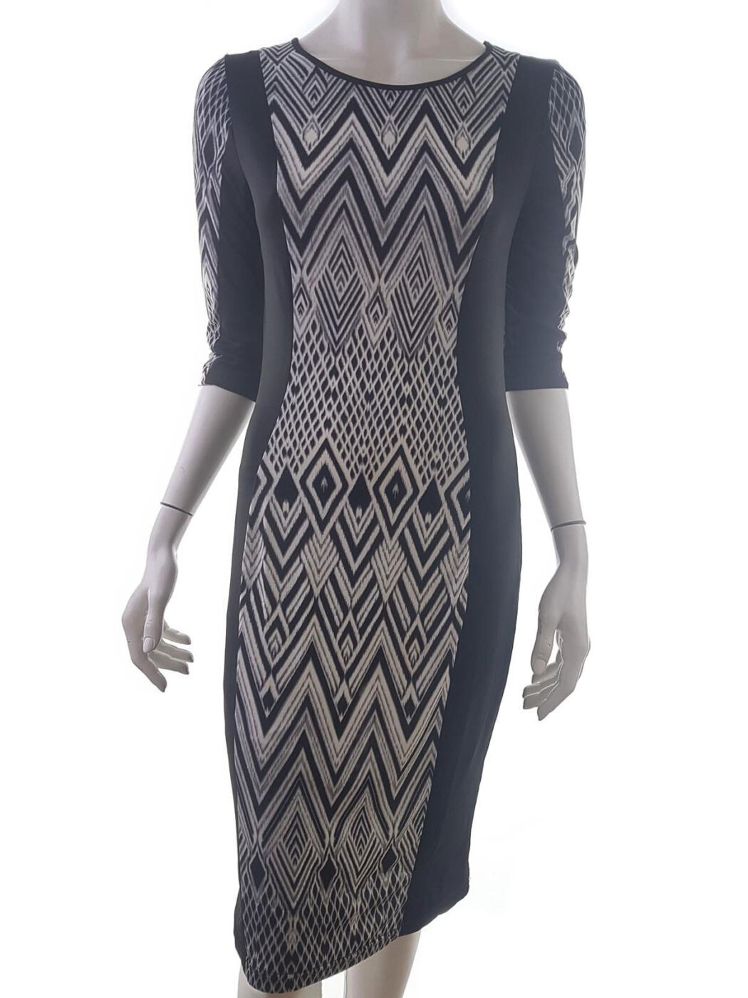 Mile Gabrielle Rozmiar S Kolor Czarny Okrągły dekolt Sukienka Bodycon Rękaw 3/4 Midi