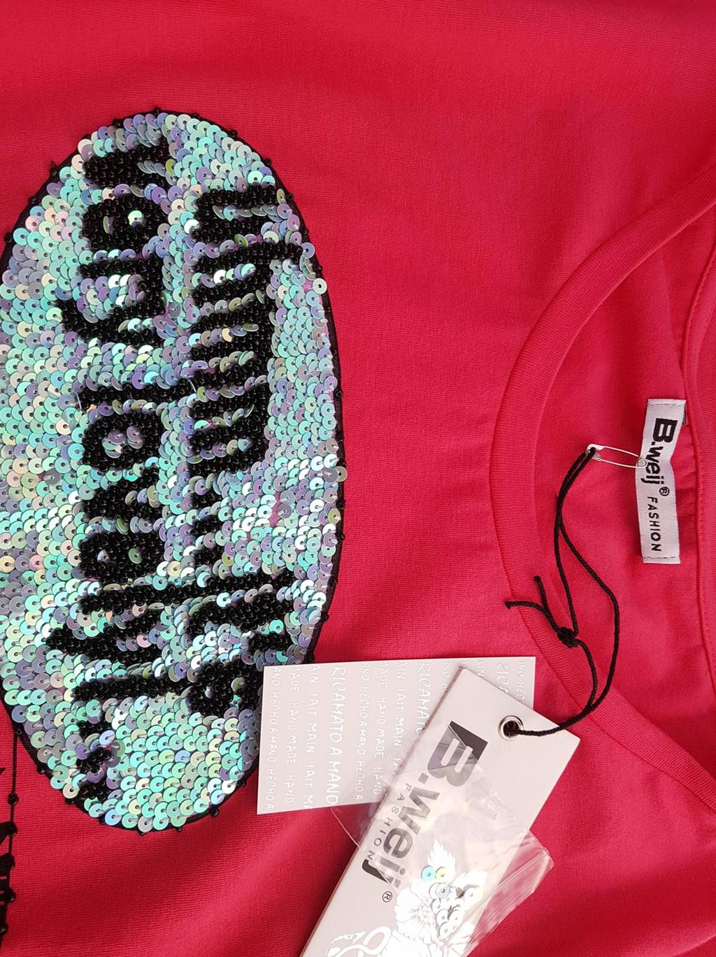 20190411_145808.jpg B.WEIJ Rozmiar S Okrągły dekolt T-Shirt Krótki rękaw
