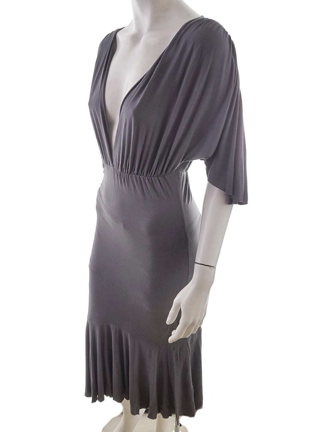 Kaffe Rozmiar L Głęboki Serek Sukienka Bodycon Rękaw 3/4 Midi
