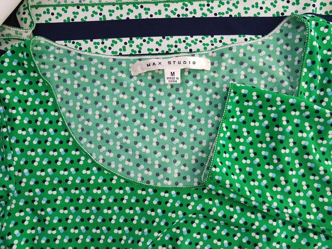 Max Studio Rozmiar M Grochy Okrągły dekolt Sukienka Sheath Rękaw 3/4 Midi Max Studio Rozmiar M Grochy Okrągły dekolt Sukienka Sheath Rękaw 3/4 Midi